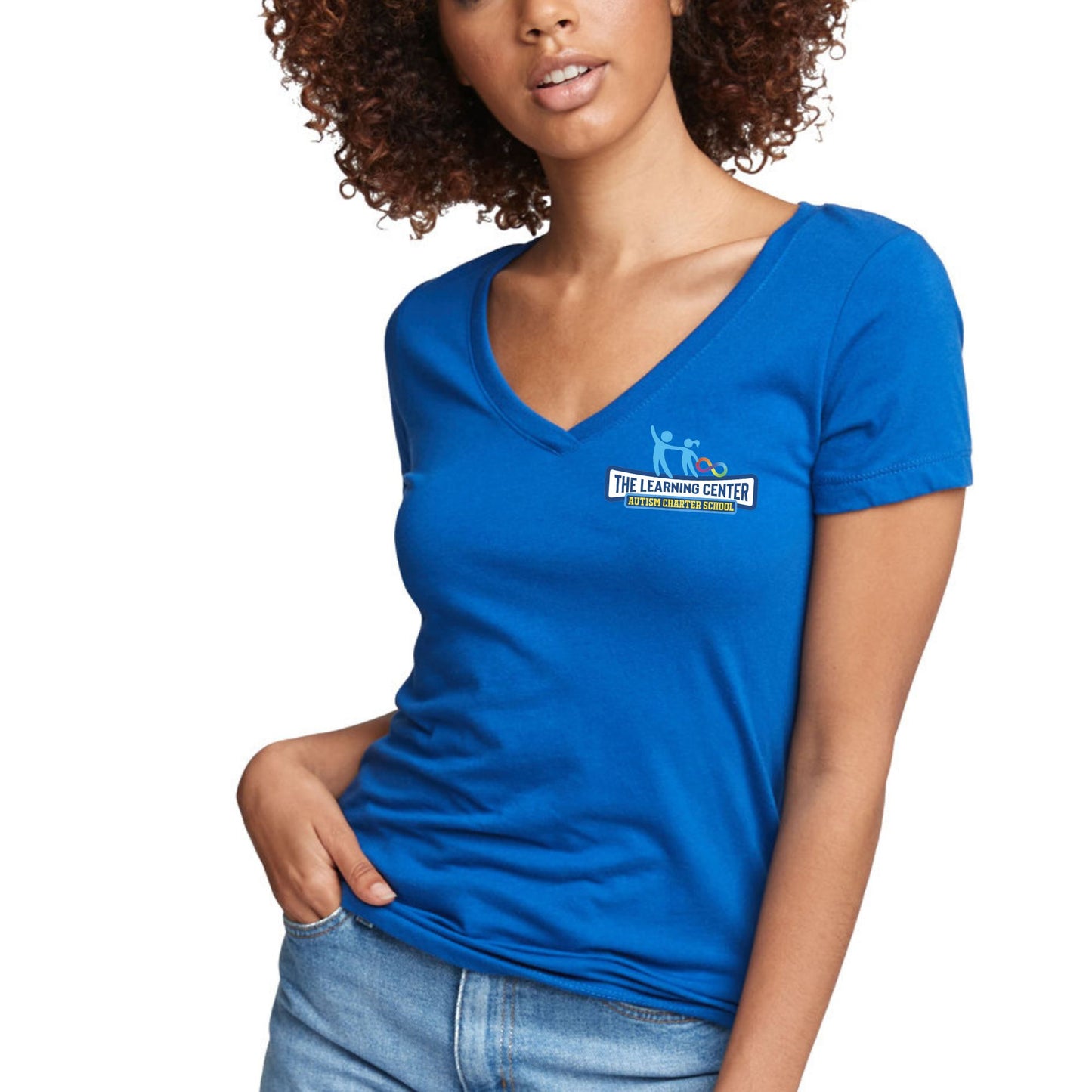 TLC Logo Shirts Ladies V-Neck Palm Beach Blue