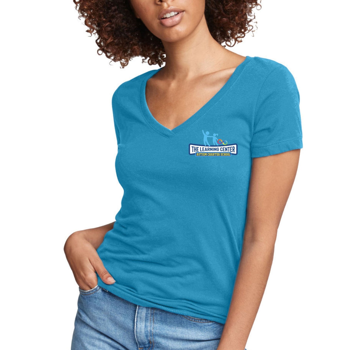 TLC Logo Shirts Ladies V-Neck Aqua Joy